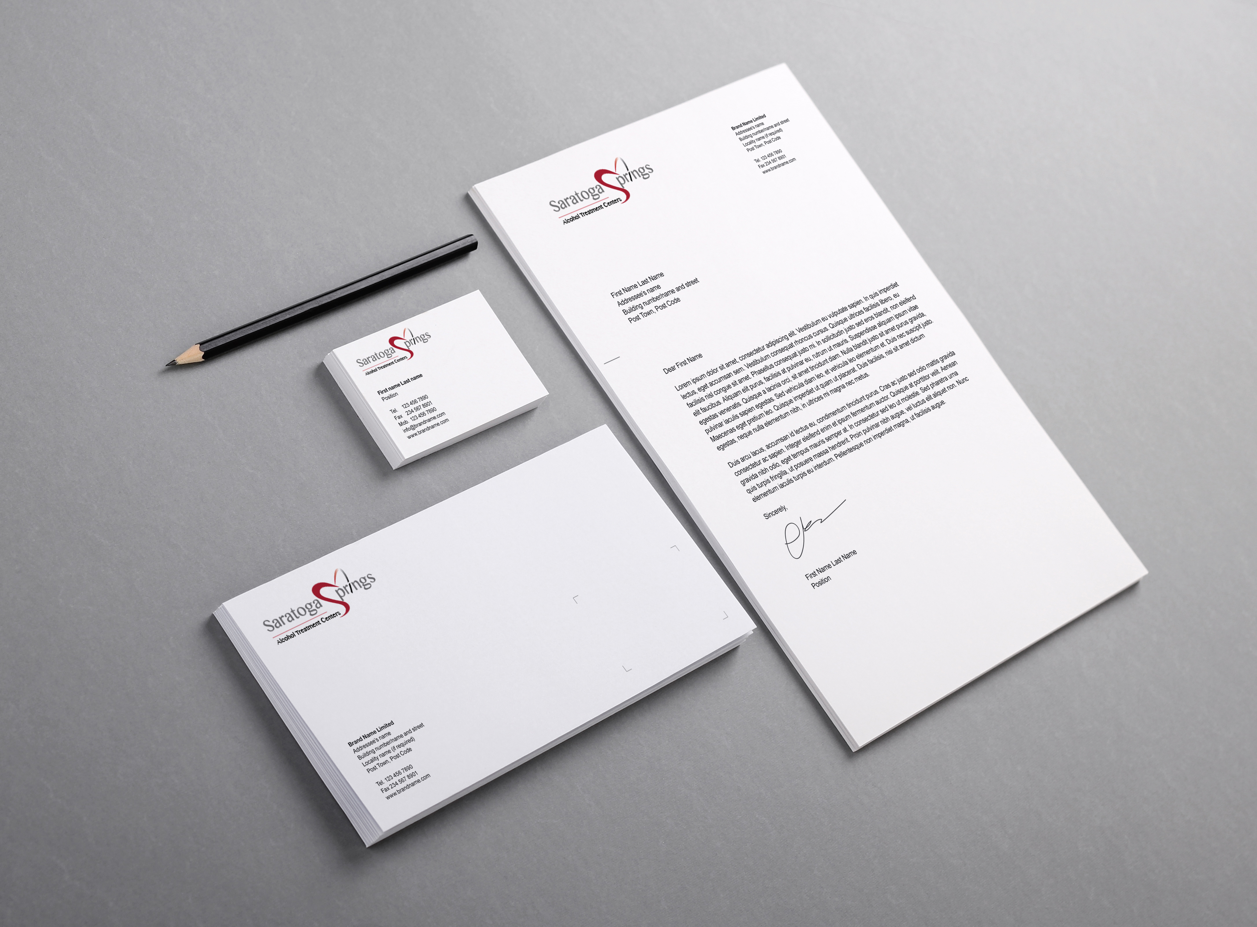 Blank basic stationery. Letterhead flat, business card, envelope